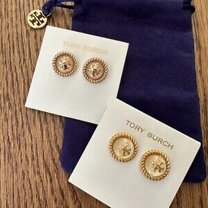 NEW！Tory Burch Roxanne Rope Circle-Stud Earrings -Mother Pearl or Pink Resin
